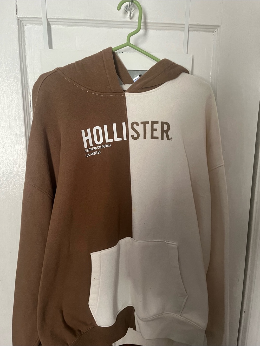 Hollister Men’s Two-Tone Brown and Cream Hoodie